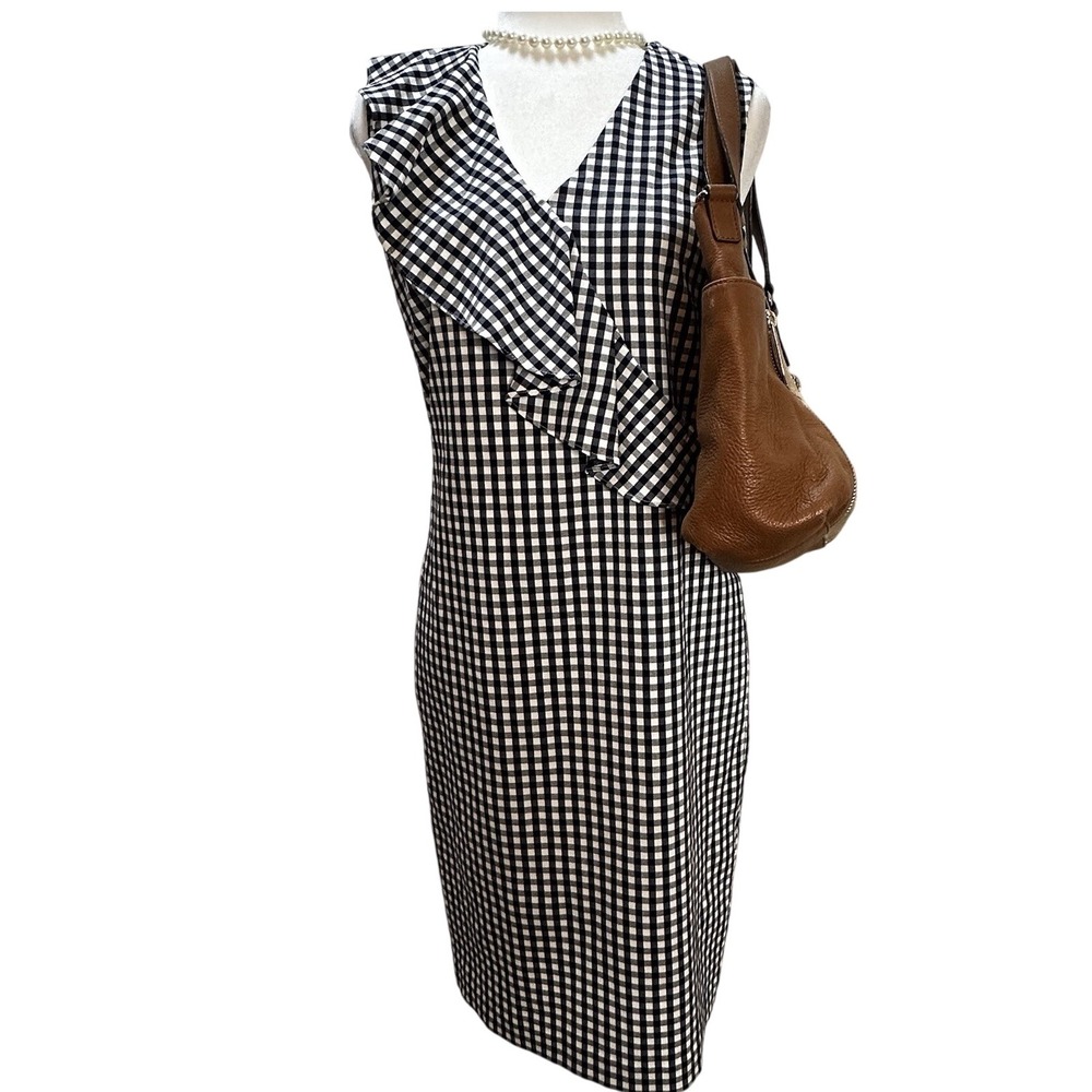 J. McLaughlin Dress Sz 10 Sleeveless Kathryn Gingham‎ Midi Ruffle Checkered